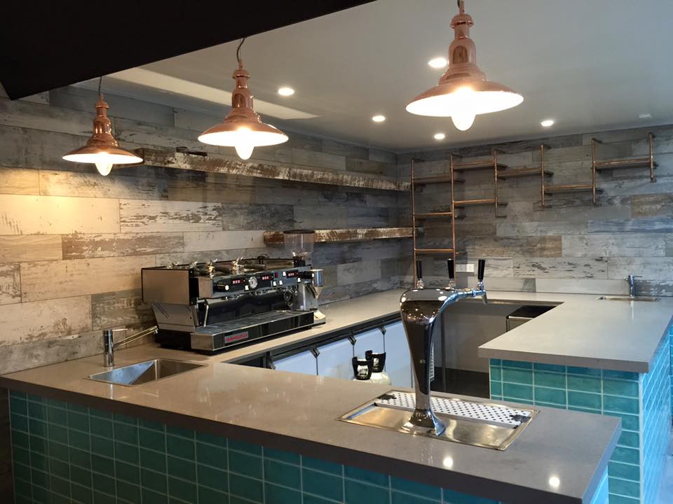 Café bar copper pendant lighting installation — Pether Electrical